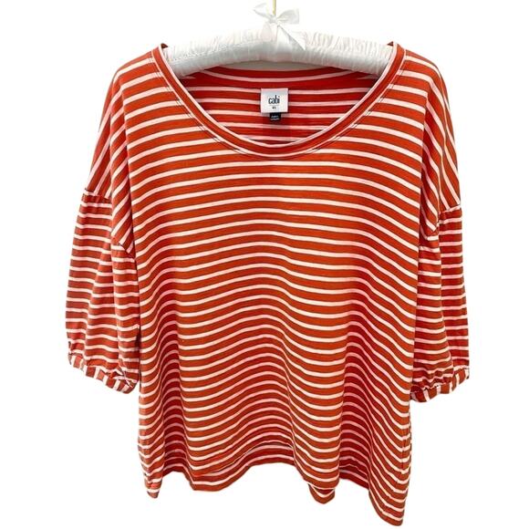 CABI | Orange White Stripe Cotton Top | Size XS - Picture 1 of 7